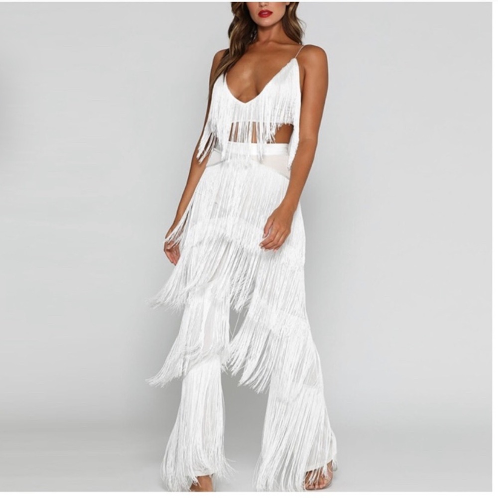 NEW! Host Pick! White Fringe Jumpsuit (Tassel)